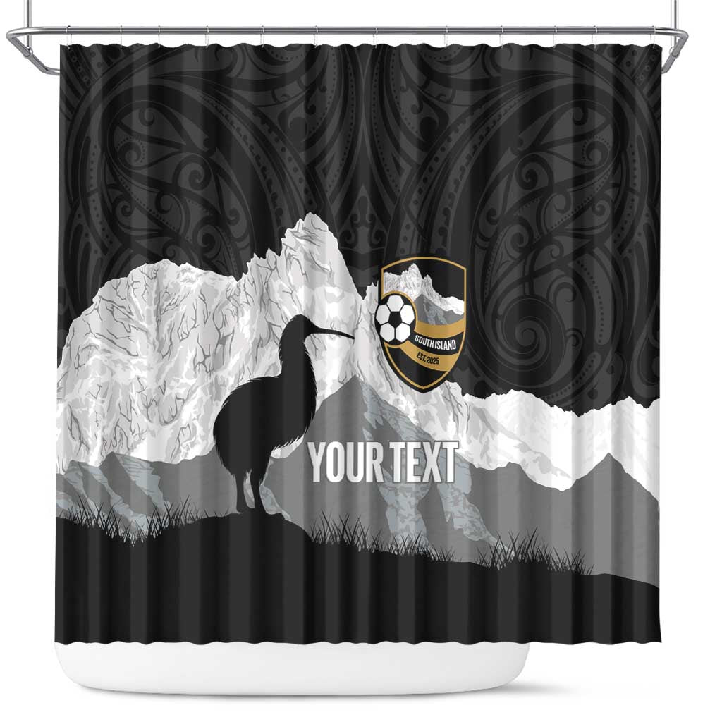 New Zealand South Island Football Custom Shower Curtain Aoraki Mount Cook With Kiwi Maori Pattern LT14 Black - Polynesian Pride