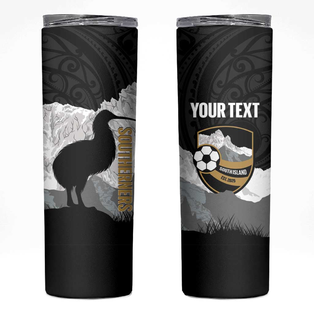 New Zealand South Island Football Custom Skinny Tumbler Aoraki Mount Cook With Kiwi Maori Pattern LT14 Black - Polynesian Pride
