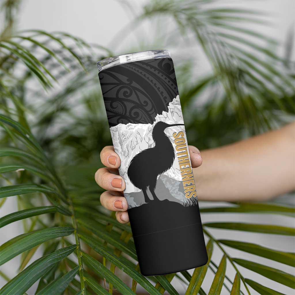 New Zealand South Island Football Custom Skinny Tumbler Aoraki Mount Cook With Kiwi Maori Pattern LT14 - Polynesian Pride