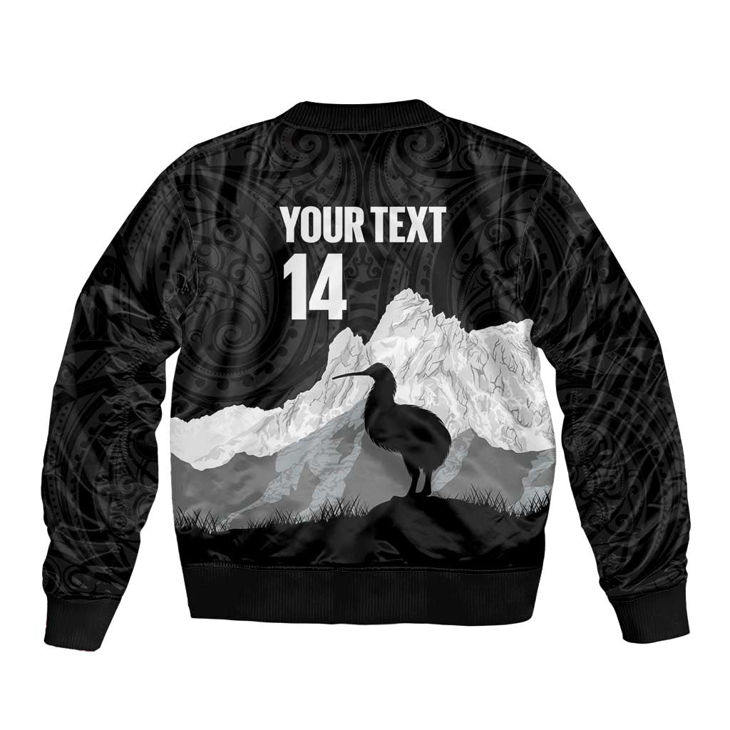 New Zealand South Island Football Custom Sleeve Zip Bomber Jacket Aoraki Mount Cook With Kiwi Maori Pattern LT14 - Polynesian Pride