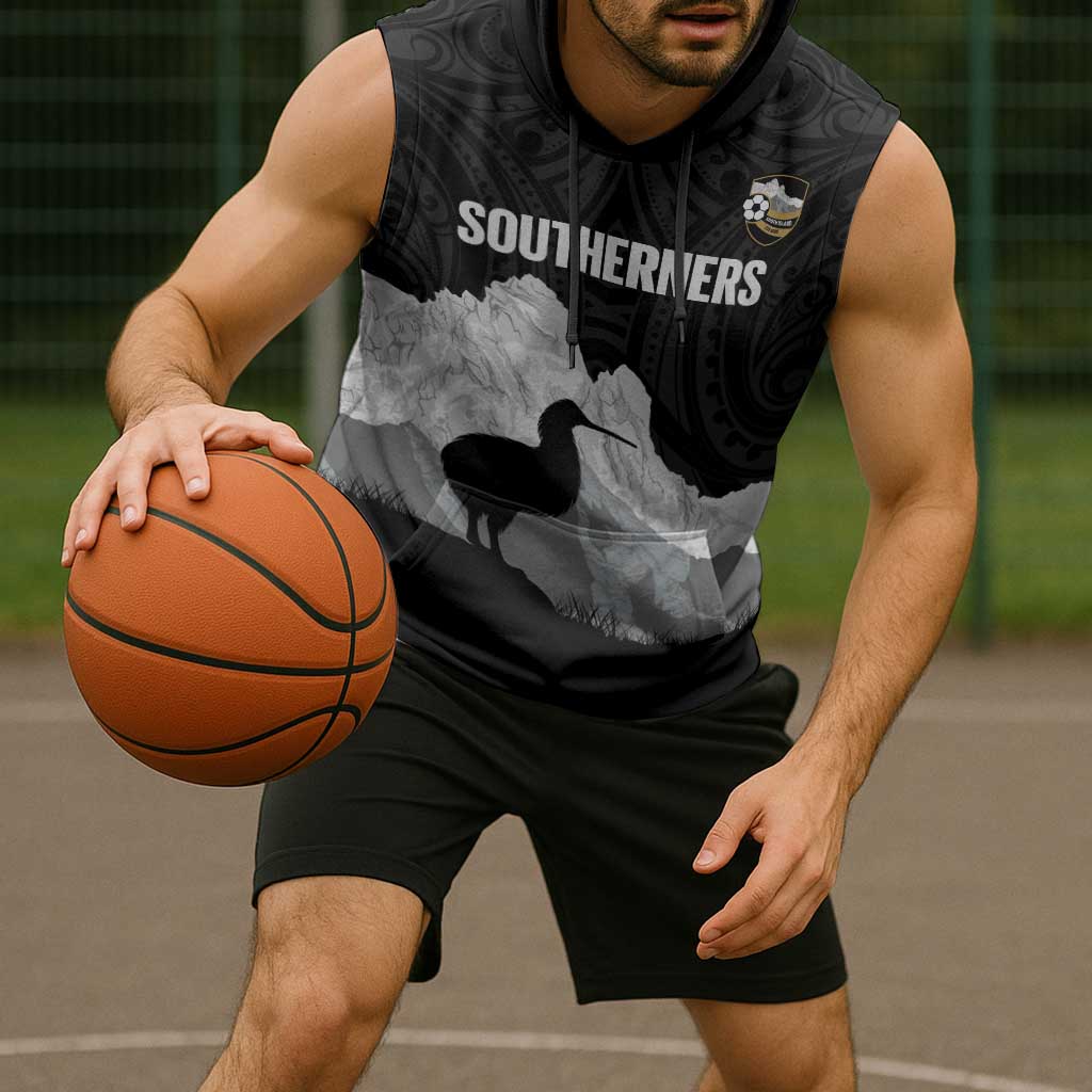 New Zealand South Island Football Custom Sleeveless Hoodie Aoraki Mount Cook With Kiwi Maori Pattern LT14 - Polynesian Pride