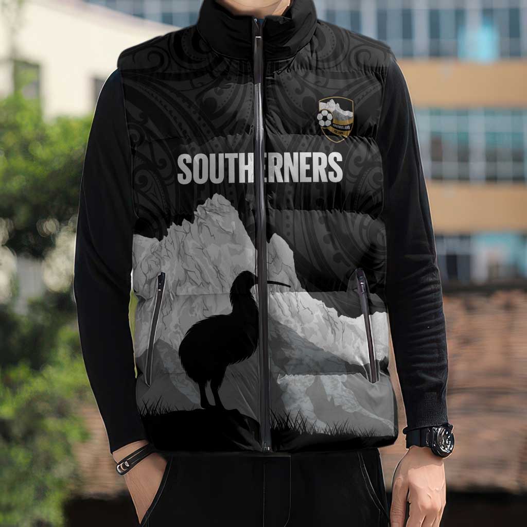 New Zealand South Island Football Custom Sleeveless Puffer Jacket Aoraki Mount Cook With Kiwi Maori Pattern LT14 - Polynesian Pride