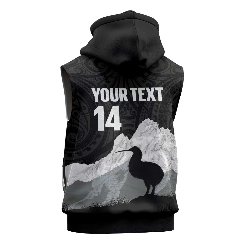 New Zealand South Island Football Custom Sleeveless Zip Hoodie Aoraki Mount Cook With Kiwi Maori Pattern LT14 - Polynesian Pride