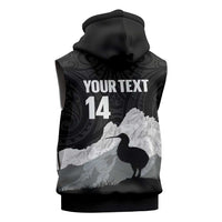 New Zealand South Island Football Custom Sleeveless Zip Hoodie Aoraki Mount Cook With Kiwi Maori Pattern LT14 - Polynesian Pride