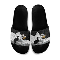 New Zealand South Island Football Custom Slide Sandals Aoraki Mount Cook With Kiwi Maori Pattern LT14 Black - Polynesian Pride