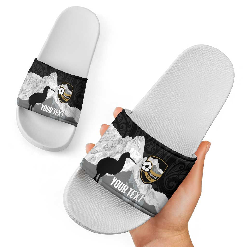 New Zealand South Island Football Custom Slide Sandals Aoraki Mount Cook With Kiwi Maori Pattern LT14 - Polynesian Pride