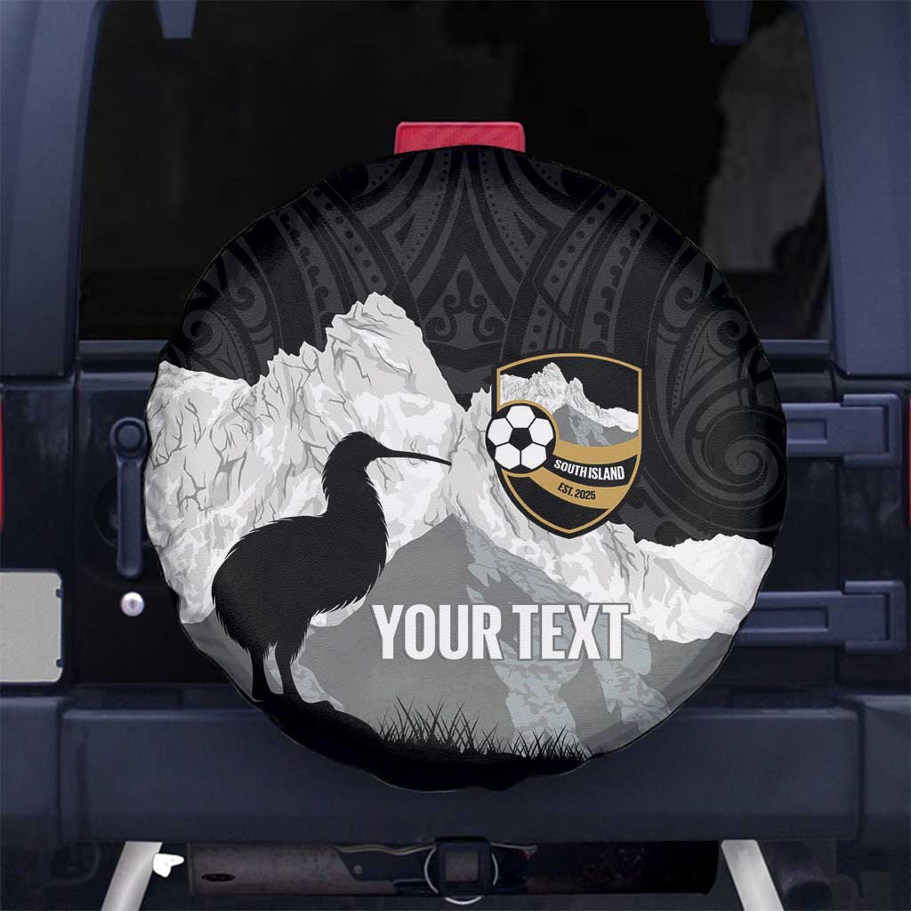 New Zealand South Island Football Custom Spare Tire Cover Aoraki Mount Cook With Kiwi Maori Pattern LT14 No hole Black - Polynesian Pride