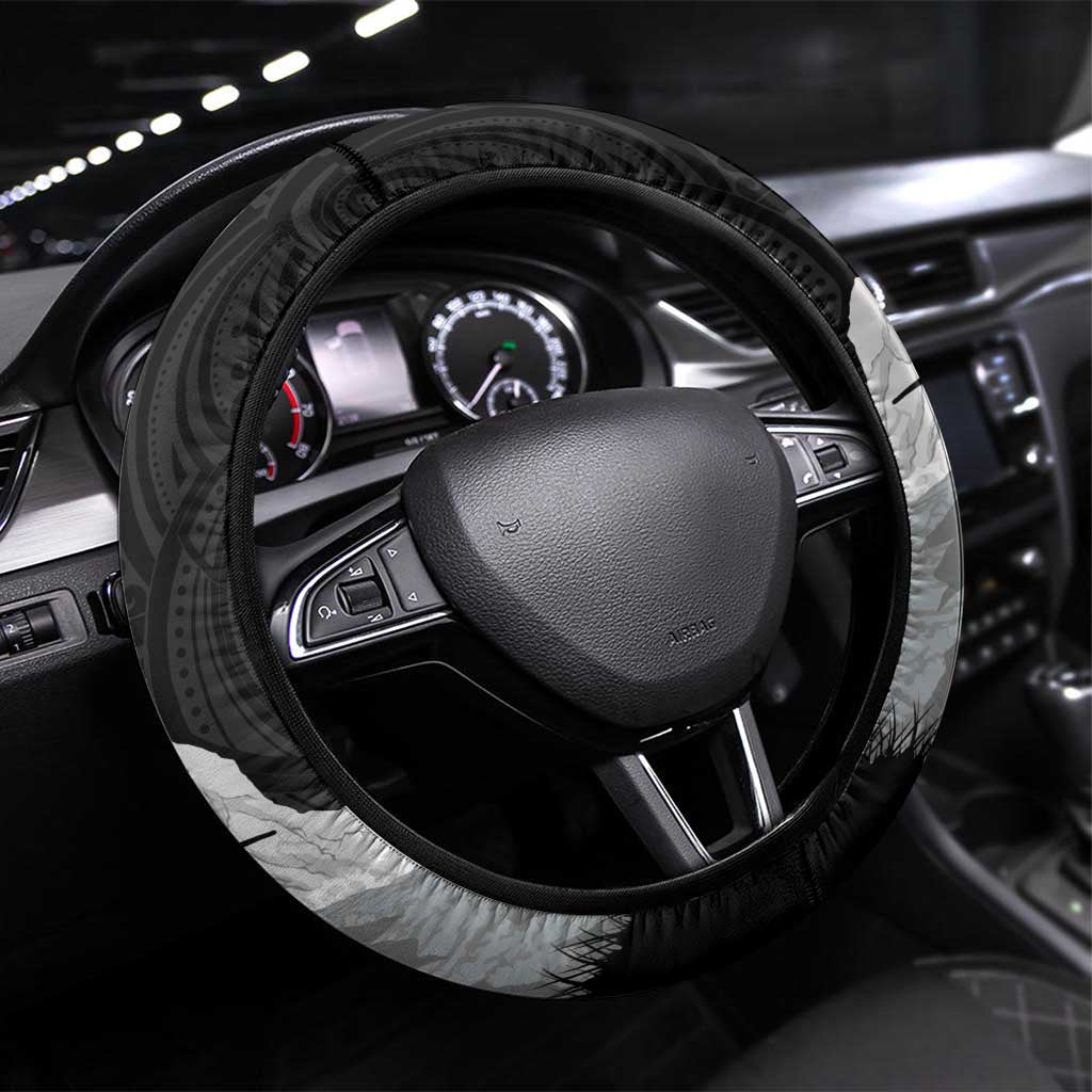 New Zealand South Island Football Steering Wheel Cover Aoraki Mount Cook With Kiwi Maori Pattern LT14 Universal Fit Black - Polynesian Pride