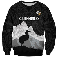 New Zealand South Island Football Custom Sweatshirt Aoraki Mount Cook With Kiwi Maori Pattern LT14 Unisex Black - Polynesian Pride