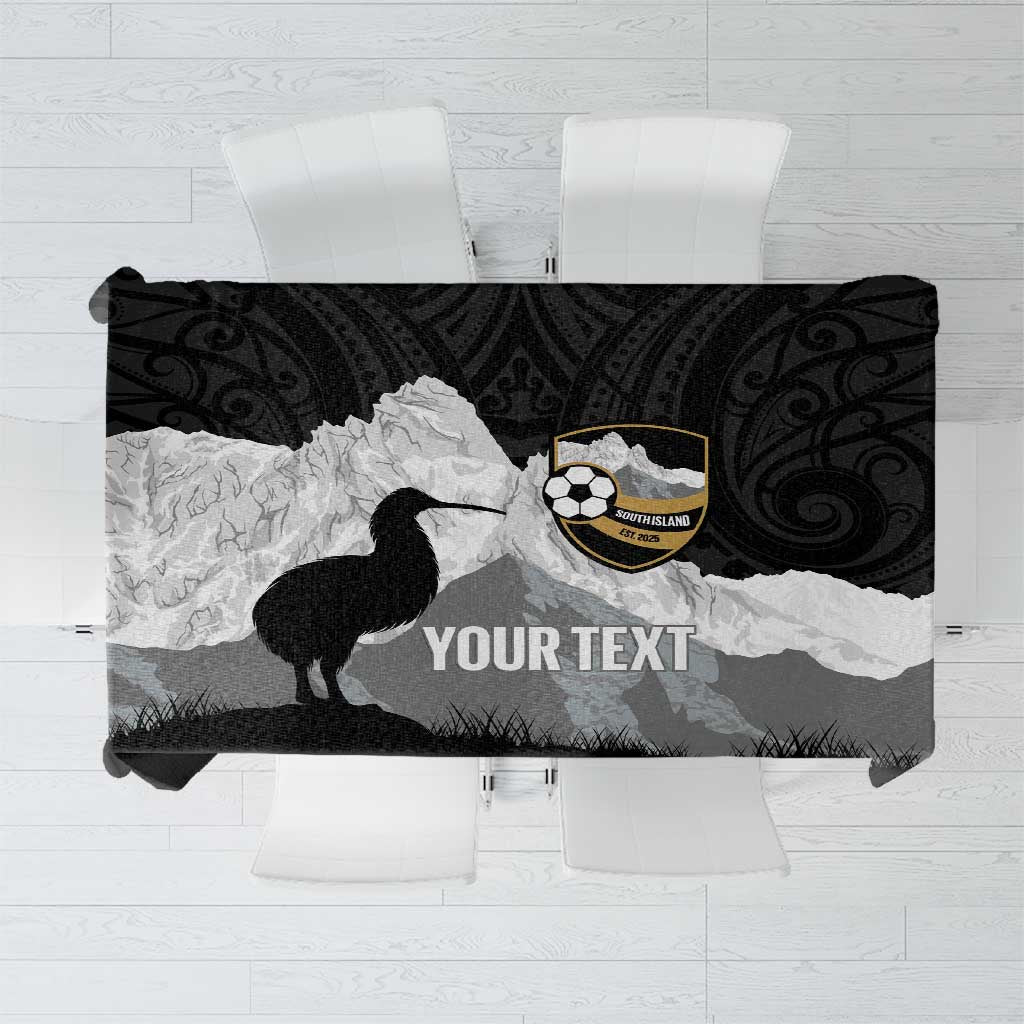 New Zealand South Island Football Custom Tablecloth Aoraki Mount Cook With Kiwi Maori Pattern LT14 Black - Polynesian Pride