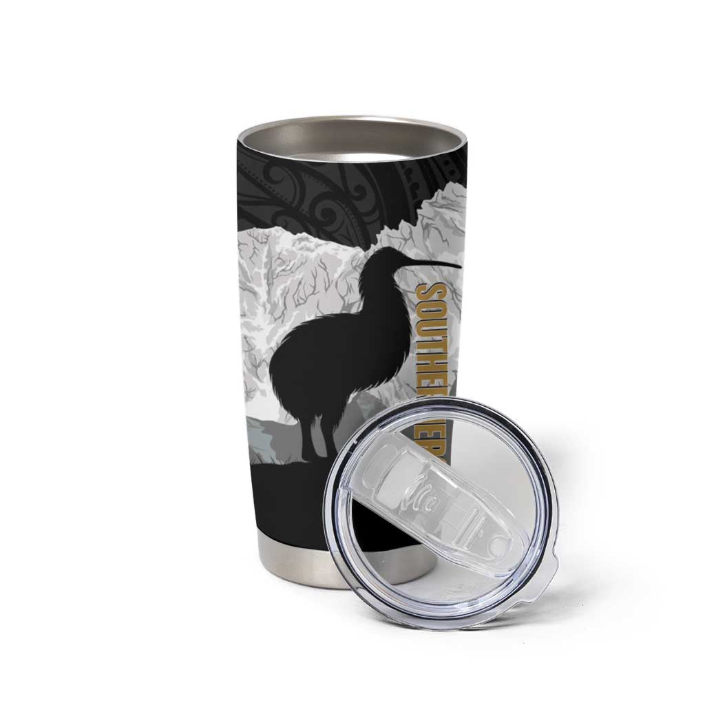 New Zealand South Island Football Custom Tumbler Cup Aoraki Mount Cook With Kiwi Maori Pattern LT14 - Polynesian Pride
