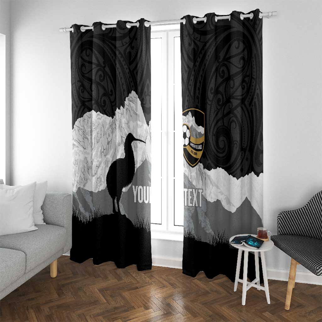 New Zealand South Island Football Custom Window Curtain Aoraki Mount Cook With Kiwi Maori Pattern LT14 With Grommets Black - Polynesian Pride