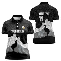 New Zealand South Island Football Custom Women Polo Shirt Aoraki Mount Cook With Kiwi Maori Pattern LT14 - Polynesian Pride