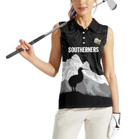 New Zealand South Island Football Custom Women Sleeveless Polo Shirt Aoraki Mount Cook With Kiwi Maori Pattern LT14 - Polynesian Pride