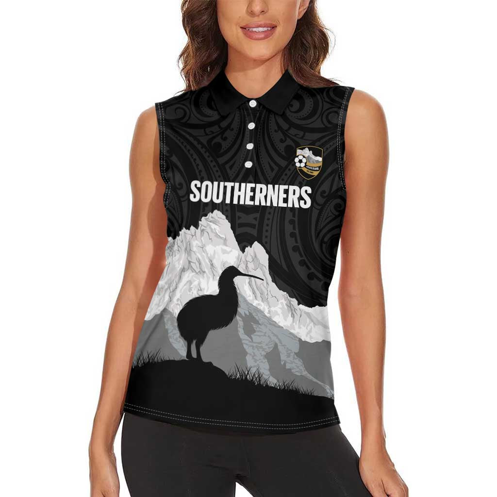 New Zealand South Island Football Custom Women Sleeveless Polo Shirt Aoraki Mount Cook With Kiwi Maori Pattern LT14 - Polynesian Pride