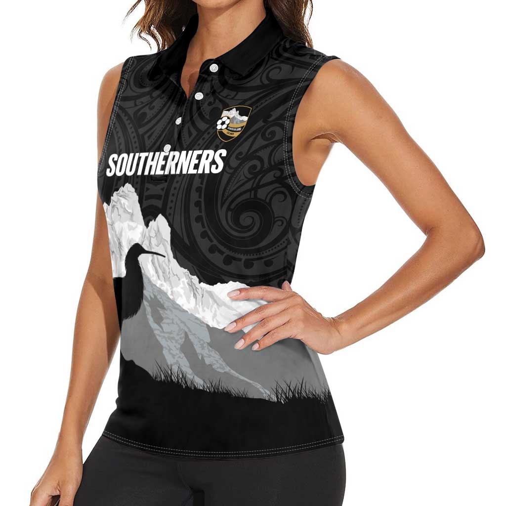 New Zealand South Island Football Custom Women Sleeveless Polo Shirt Aoraki Mount Cook With Kiwi Maori Pattern LT14 - Polynesian Pride