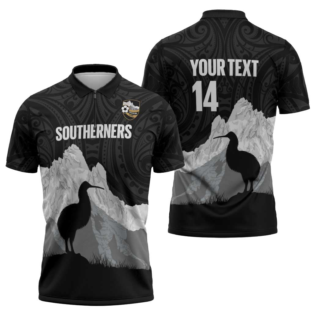 New Zealand South Island Football Custom Zipper Polo Shirt Aoraki Mount Cook With Kiwi Maori Pattern LT14 - Polynesian Pride