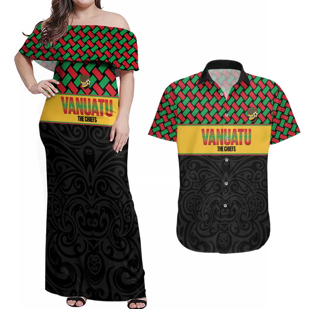 Vanuatu Football Custom Couples Matching Off Shoulder Maxi Dress and Hawaiian Shirt Go Chiefs Basket-weave Pattern