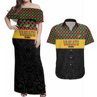 Vanuatu Football Custom Couples Matching Off Shoulder Maxi Dress and Hawaiian Shirt Go Chiefs Basket-weave Pattern LT14 Black - Polynesian Pride