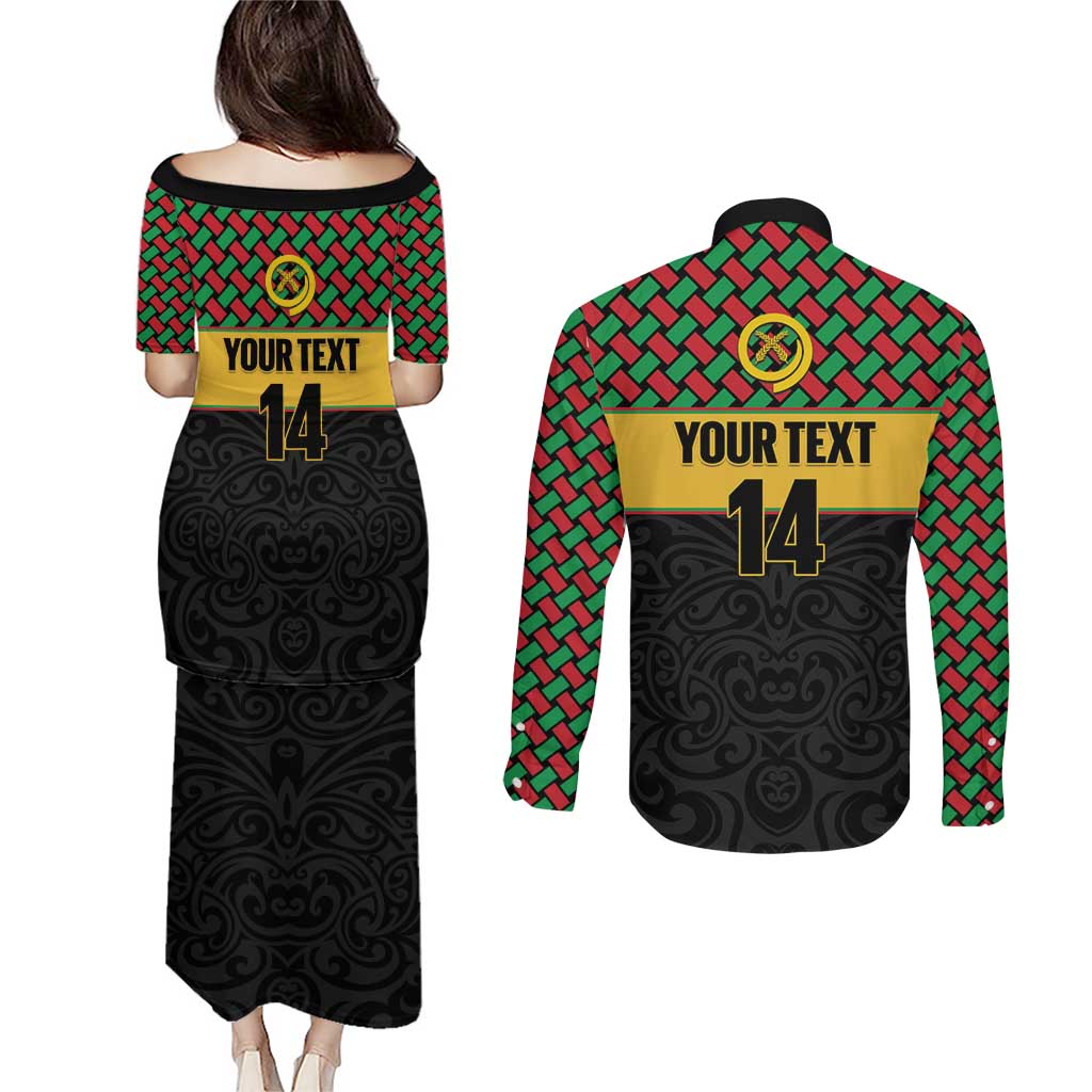 Vanuatu Football Custom Couples Matching Puletasi and Long Sleeve Button Shirt Go Chiefs Basket-weave Pattern
