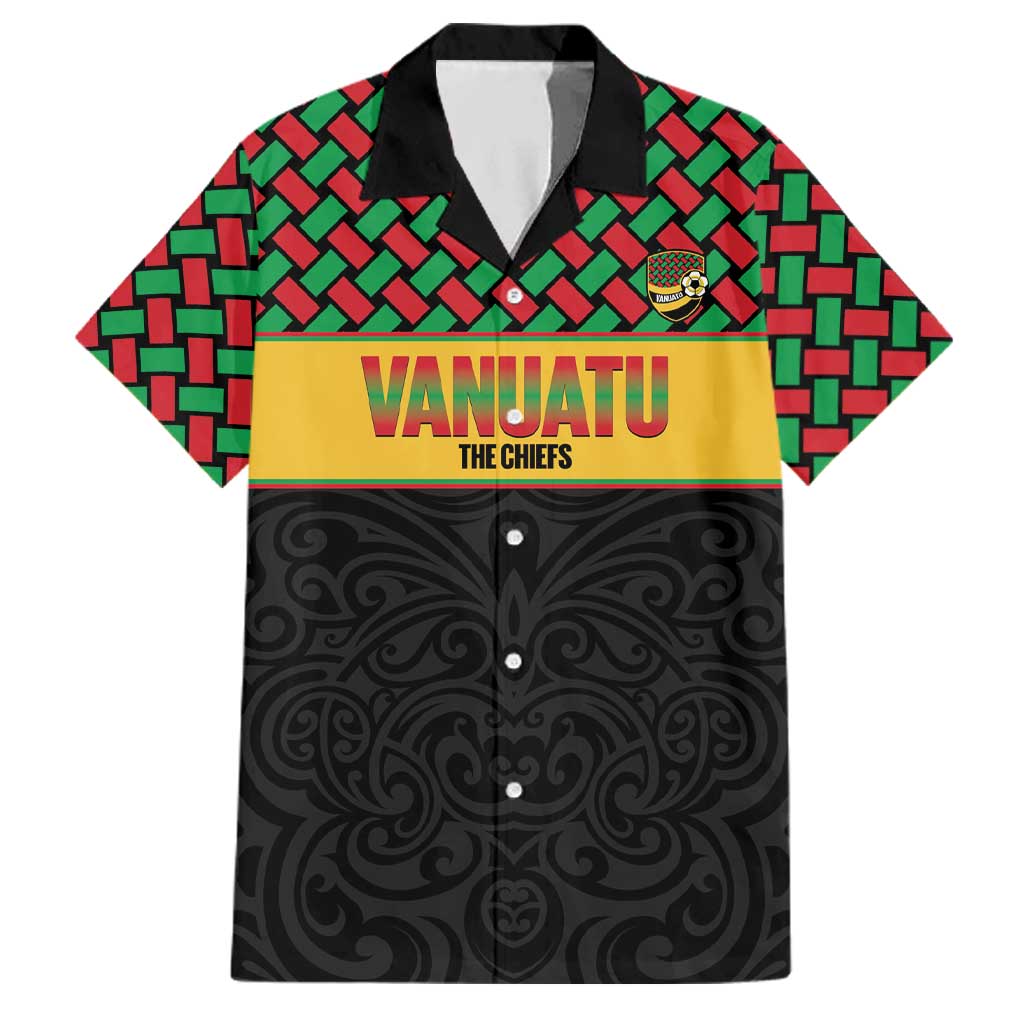 Vanuatu Football Custom Family Matching Mermaid Dress and Hawaiian Shirt Go Chiefs Basket-weave Pattern LT14 Dad's Shirt - Short Sleeve Black - Polynesian Pride