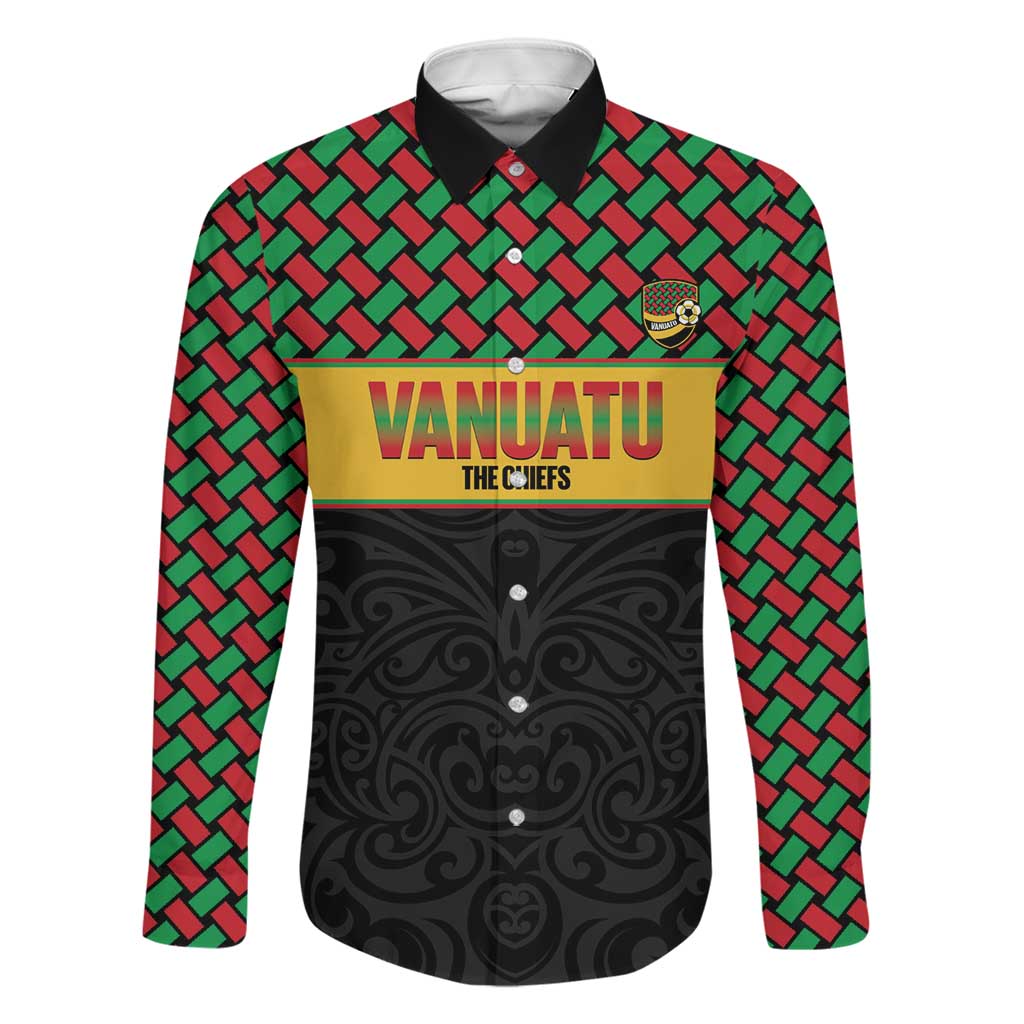 Vanuatu Football Custom Family Matching Mermaid Dress and Hawaiian Shirt Go Chiefs Basket-weave Pattern LT14 Dad's Shirt - Long Sleeve Black - Polynesian Pride
