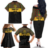 Vanuatu Football Custom Family Matching Off The Shoulder Long Sleeve Dress and Hawaiian Shirt Go Chiefs Basket-weave Pattern LT14 - Polynesian Pride