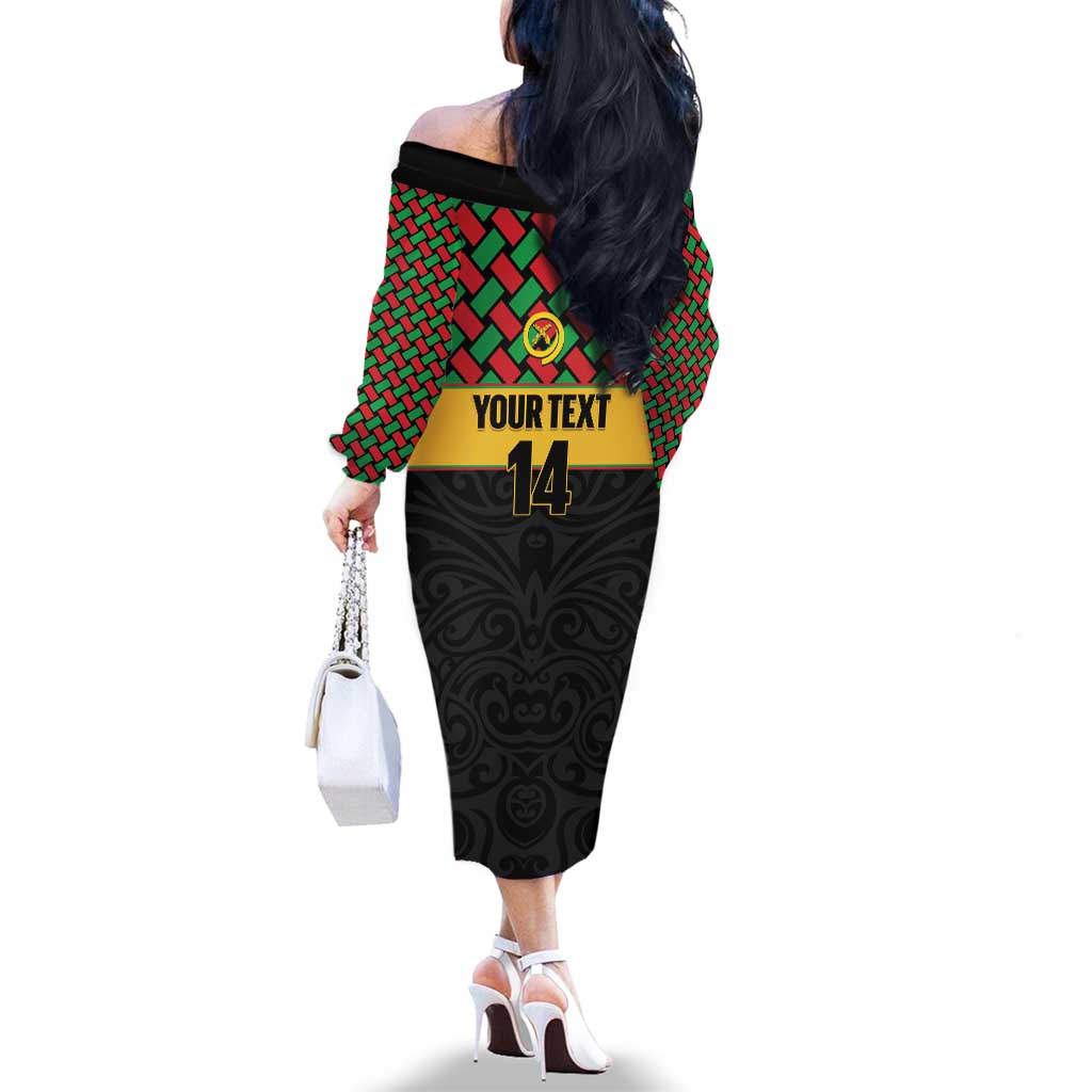 Vanuatu Football Custom Family Matching Off The Shoulder Long Sleeve Dress and Hawaiian Shirt Go Chiefs Basket-weave Pattern LT14 - Polynesian Pride