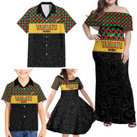 Vanuatu Football Custom Family Matching Off Shoulder Maxi Dress and Hawaiian Shirt Go Chiefs Basket-weave Pattern LT14 - Polynesian Pride
