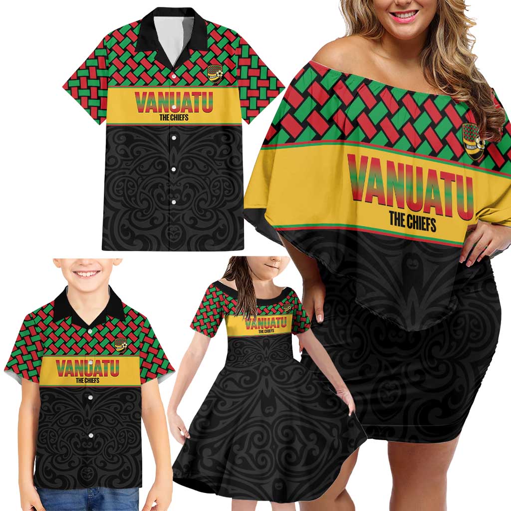 Vanuatu Football Custom Family Matching Off Shoulder Short Dress and Hawaiian Shirt Go Chiefs Basket-weave Pattern