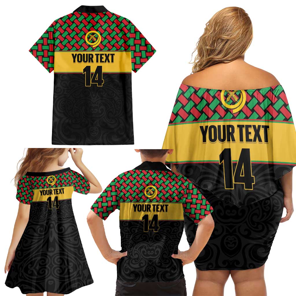 Vanuatu Football Custom Family Matching Off Shoulder Short Dress and Hawaiian Shirt Go Chiefs Basket-weave Pattern