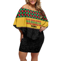 Vanuatu Football Custom Family Matching Off Shoulder Short Dress and Hawaiian Shirt Go Chiefs Basket-weave Pattern