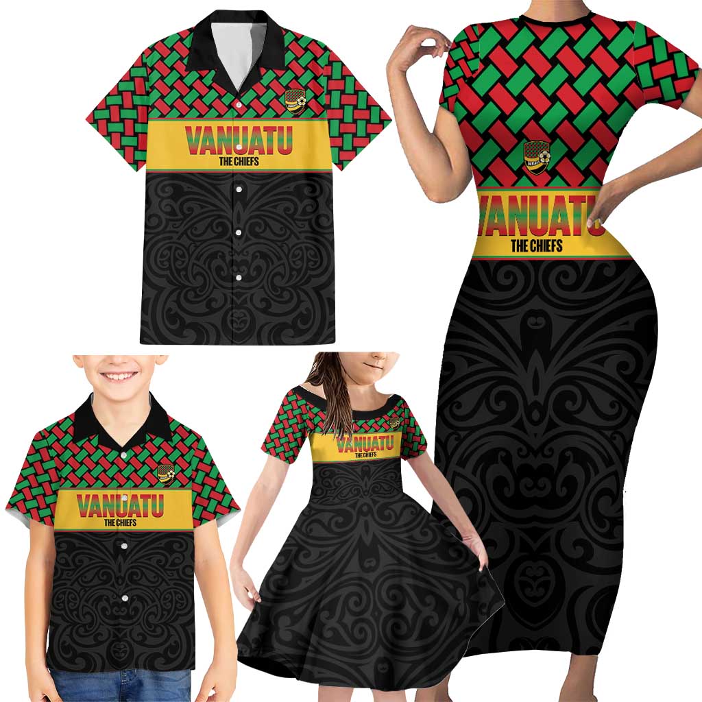 Vanuatu Football Custom Family Matching Short Sleeve Bodycon Dress and Hawaiian Shirt Go Chiefs Basket-weave Pattern LT14 - Polynesian Pride