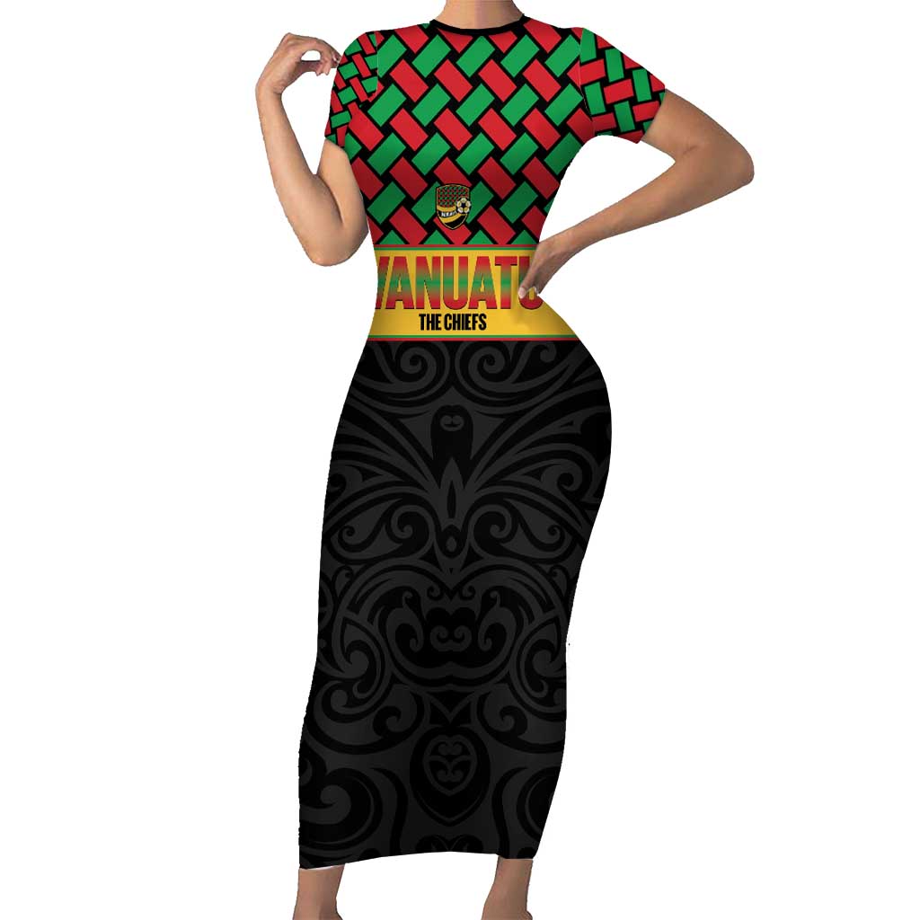Vanuatu Football Custom Family Matching Short Sleeve Bodycon Dress and Hawaiian Shirt Go Chiefs Basket-weave Pattern LT14 Mom's Dress Black - Polynesian Pride