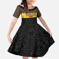 Vanuatu Football Custom Family Matching Summer Maxi Dress and Hawaiian Shirt Go Chiefs Basket-weave Pattern LT14 Daughter's Dress Black - Polynesian Pride