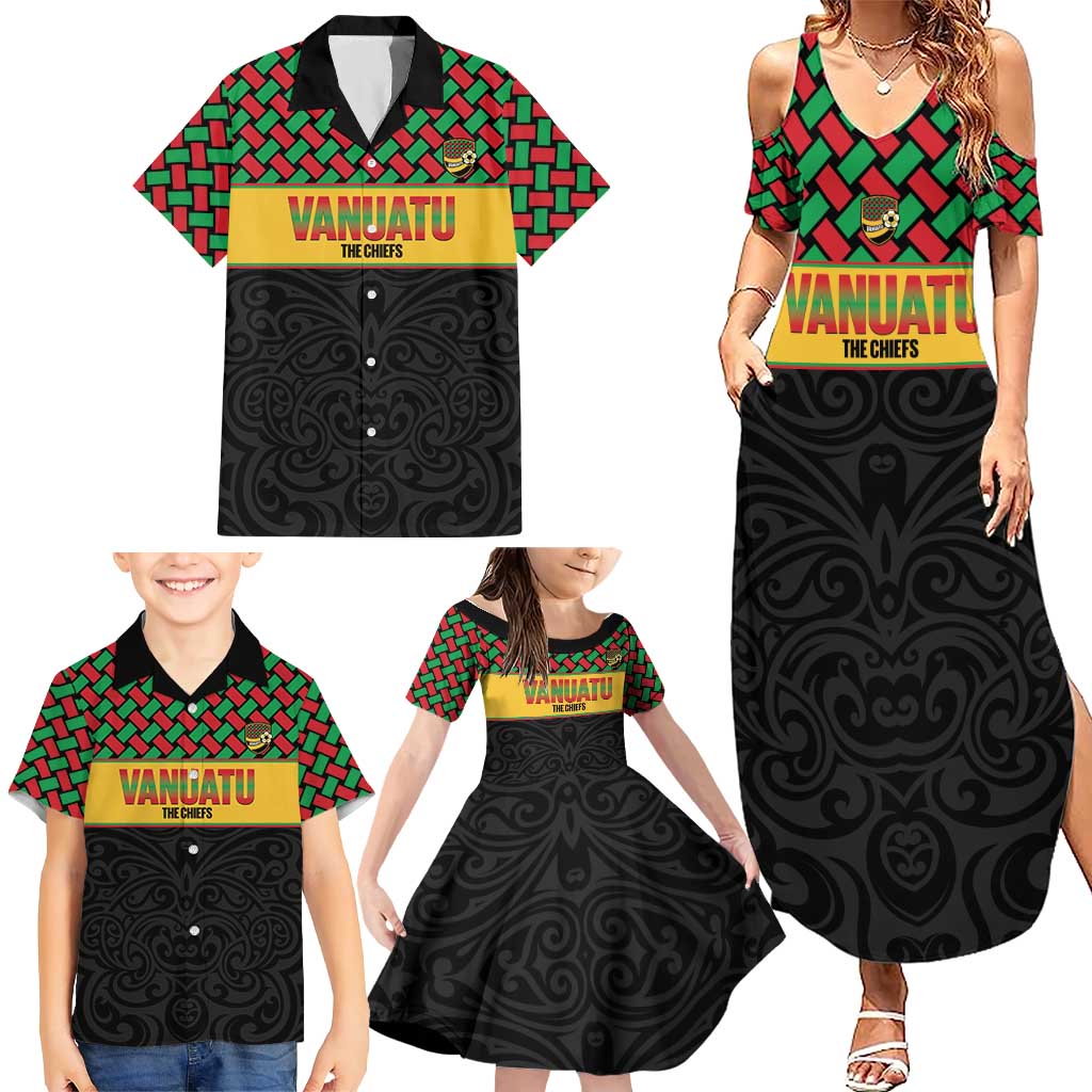 Vanuatu Football Custom Family Matching Summer Maxi Dress and Hawaiian Shirt Go Chiefs Basket-weave Pattern