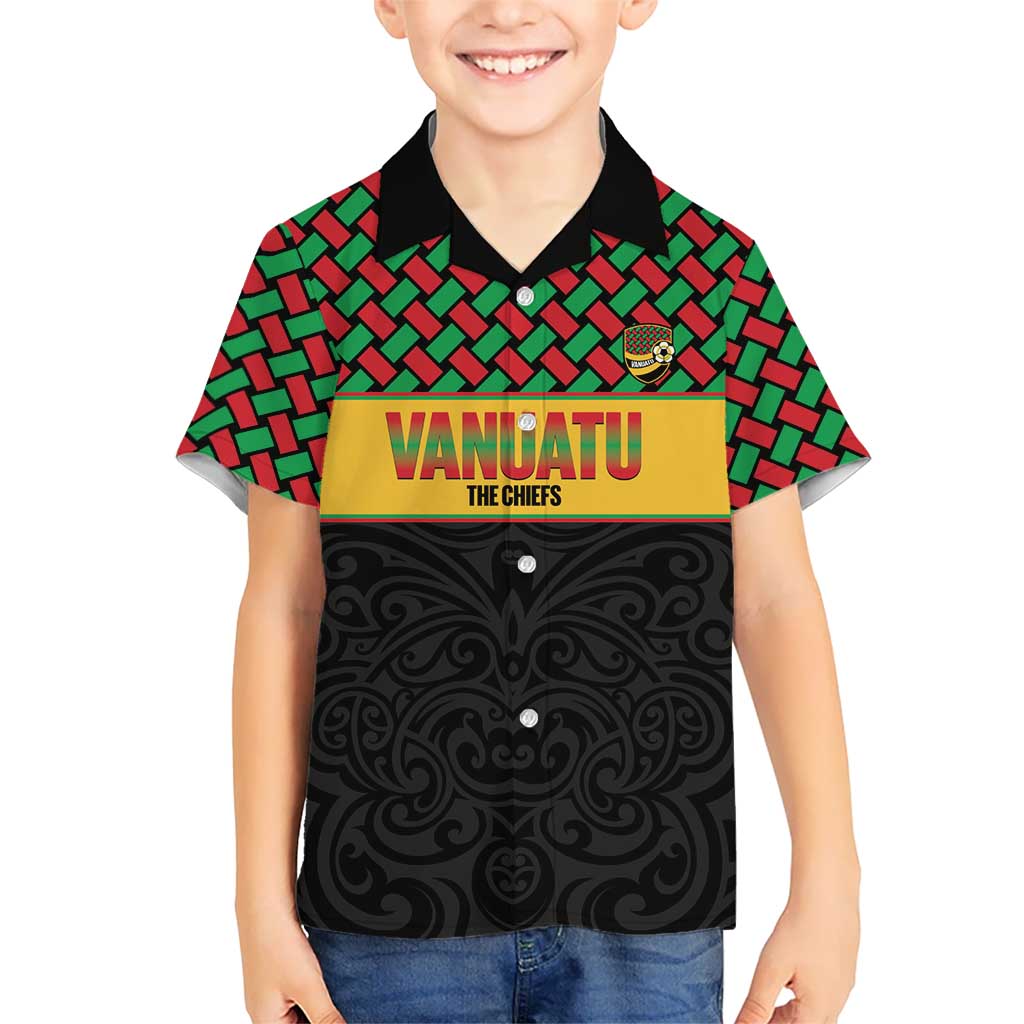 Vanuatu Football Custom Kid Hawaiian Shirt Go Chiefs Basket-weave Pattern LT14 Kid Black - Polynesian Pride