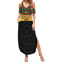 Vanuatu Football Custom Summer Maxi Dress Go Chiefs Basket-weave Pattern LT14 Women Black - Polynesian Pride