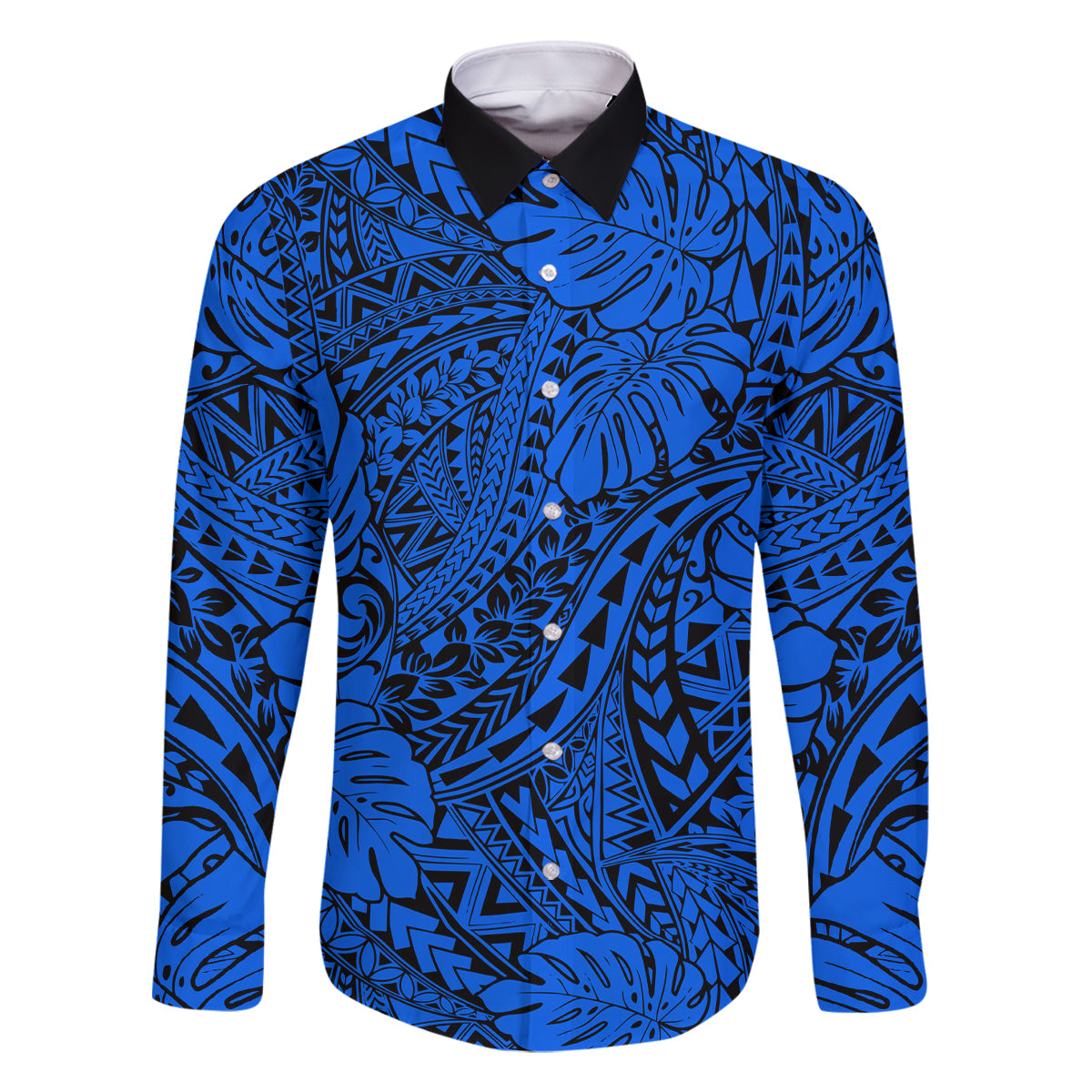 Blue Hawaii Family Matching Off Shoulder Maxi Dress And Hawaiian Shirt Tribal Art LT14 Dad's Shirt - Long Sleeve - Polynesian Pride