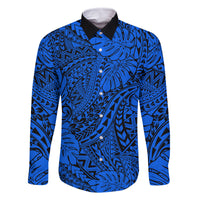 Blue Hawaii Family Matching Off Shoulder Maxi Dress And Hawaiian Shirt Tribal Art LT14 Dad's Shirt - Long Sleeve - Polynesian Pride