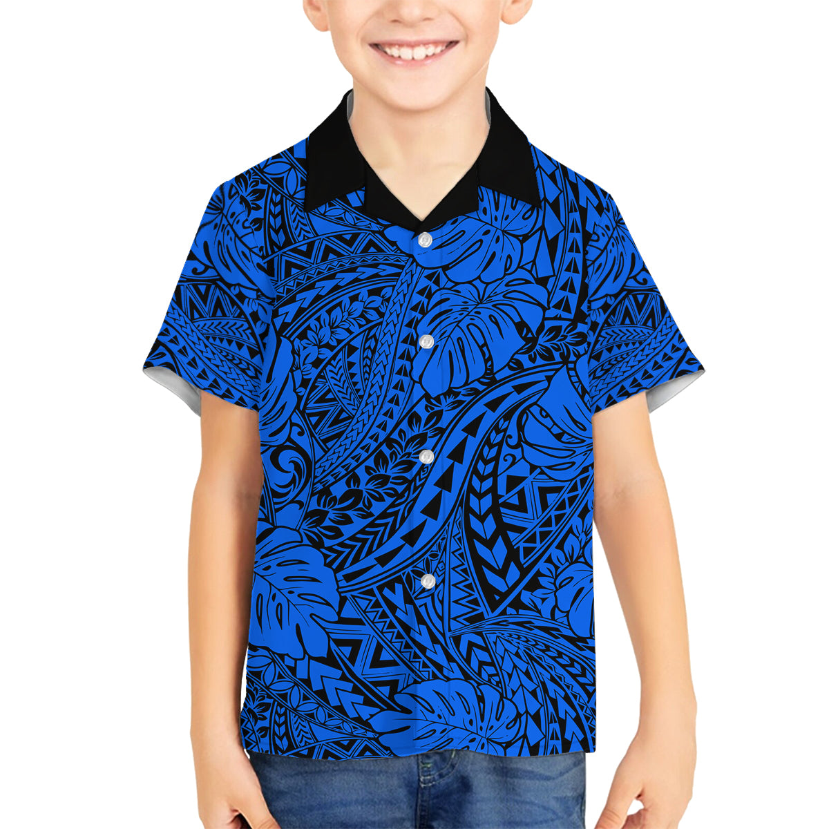 Blue Hawaii Family Matching Off Shoulder Maxi Dress And Hawaiian Shirt Tribal Art LT14 Son's Shirt - Polynesian Pride