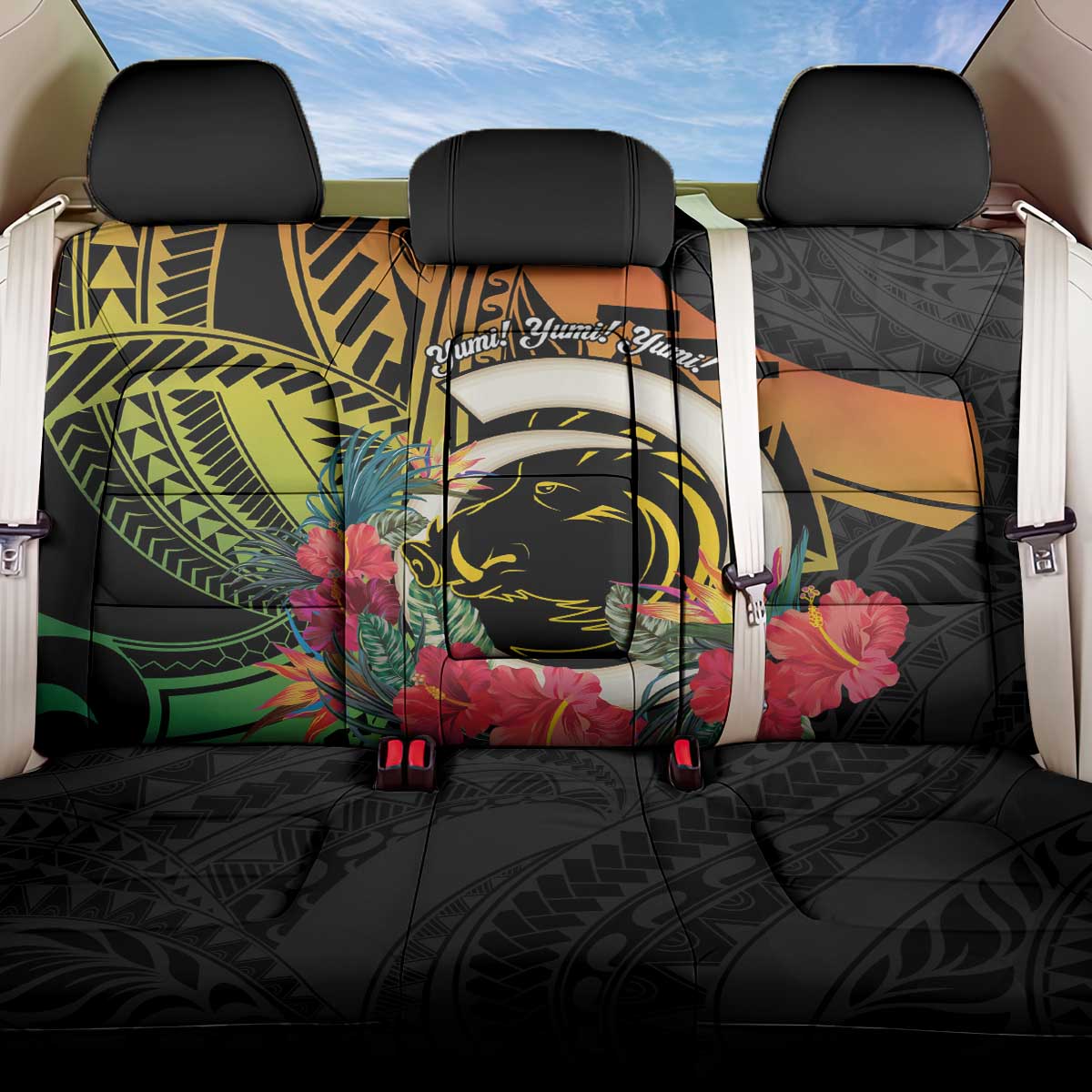 Vanuatu Boar Tusk Yumi Yumi Yumi Back Car Seat Cover Independens Dei Long God Yumi Stanap LT14 One Size Black - Polynesian Pride