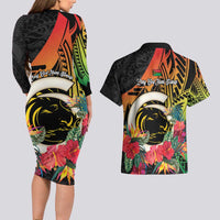 Vanuatu Boar Tusk Yumi Yumi Yumi Couples Matching Long Sleeve Bodycon Dress and Hawaiian Shirt Independens Dei Long God Yumi Stanap LT14 - Polynesian Pride