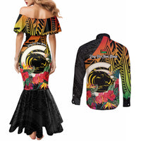 Vanuatu Boar Tusk Yumi Yumi Yumi Couples Matching Mermaid Dress and Long Sleeve Button Shirt Independens Dei Long God Yumi Stanap LT14 - Polynesian Pride