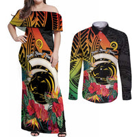 Vanuatu Boar Tusk Yumi Yumi Yumi Couples Matching Off Shoulder Maxi Dress and Long Sleeve Button Shirt Independens Dei Long God Yumi Stanap LT14 Black - Polynesian Pride