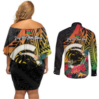 Vanuatu Boar Tusk Yumi Yumi Yumi Couples Matching Off Shoulder Short Dress and Long Sleeve Button Shirt Independens Dei Long God Yumi Stanap LT14 - Polynesian Pride