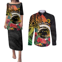 Vanuatu Boar Tusk Yumi Yumi Yumi Couples Matching Puletasi and Long Sleeve Button Shirt Independens Dei Long God Yumi Stanap LT14 Black - Polynesian Pride