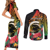 Vanuatu Boar Tusk Yumi Yumi Yumi Couples Matching Short Sleeve Bodycon Dress and Long Sleeve Button Shirt Independens Dei Long God Yumi Stanap LT14 - Polynesian Pride