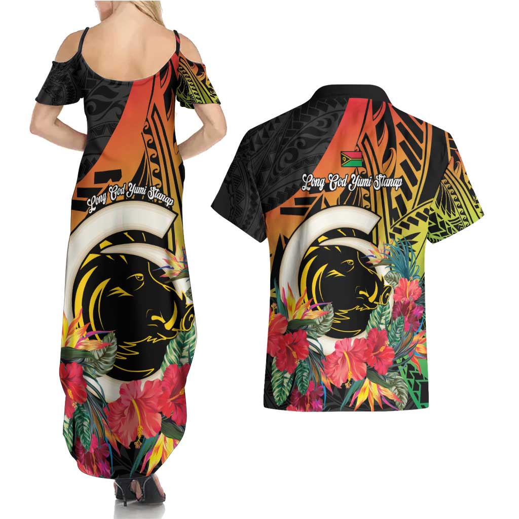 Vanuatu Boar Tusk Yumi Yumi Yumi Couples Matching Summer Maxi Dress and Hawaiian Shirt Independens Dei Long God Yumi Stanap LT14 - Polynesian Pride