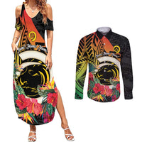 Vanuatu Boar Tusk Yumi Yumi Yumi Couples Matching Summer Maxi Dress and Long Sleeve Button Shirt Independens Dei Long God Yumi Stanap LT14 Black - Polynesian Pride